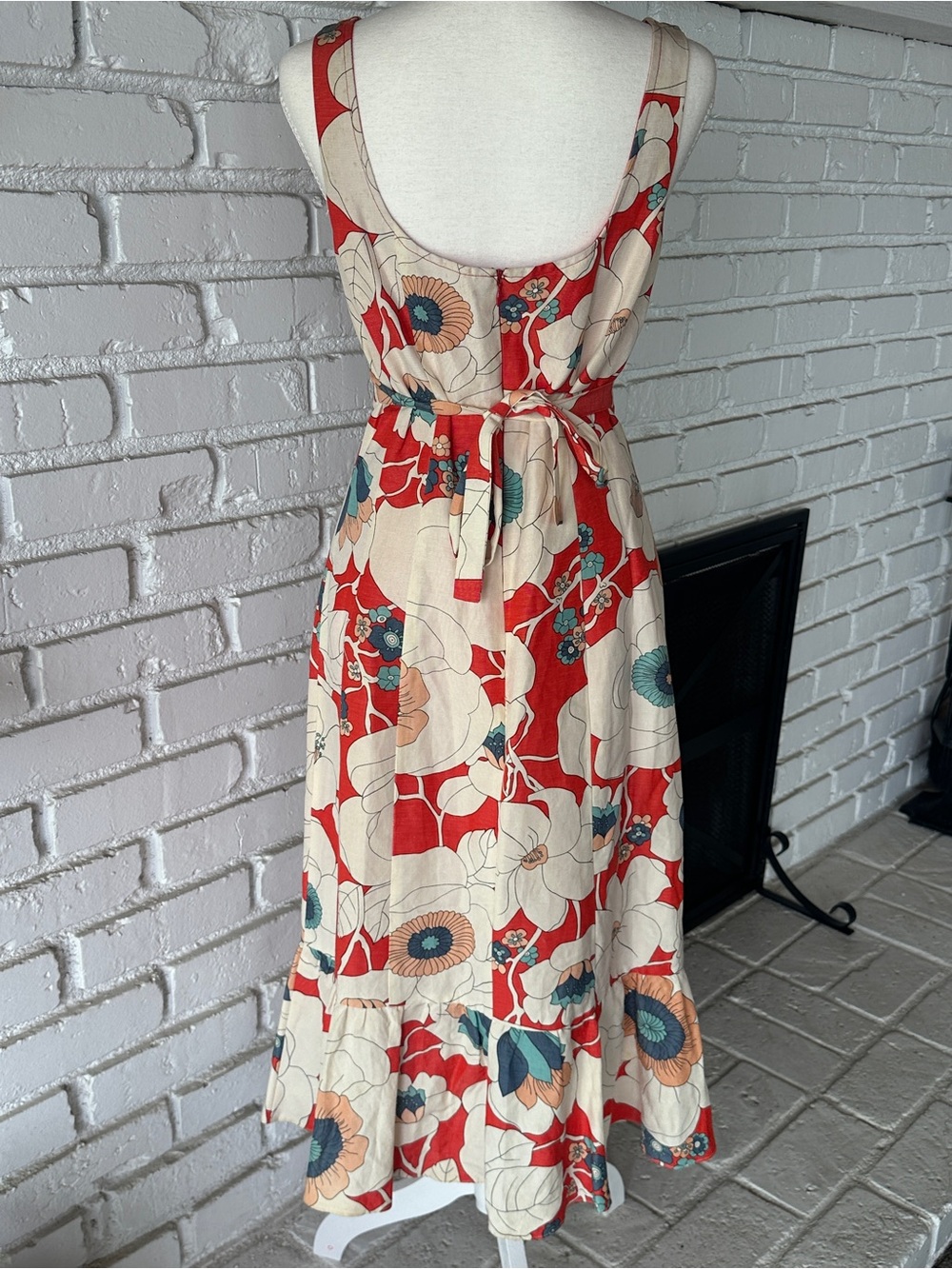 Vintage Nanette Lepore Silk Linen Bold Floral Midi Dress Retro 70s - Size 6 - Picture 6 of 9